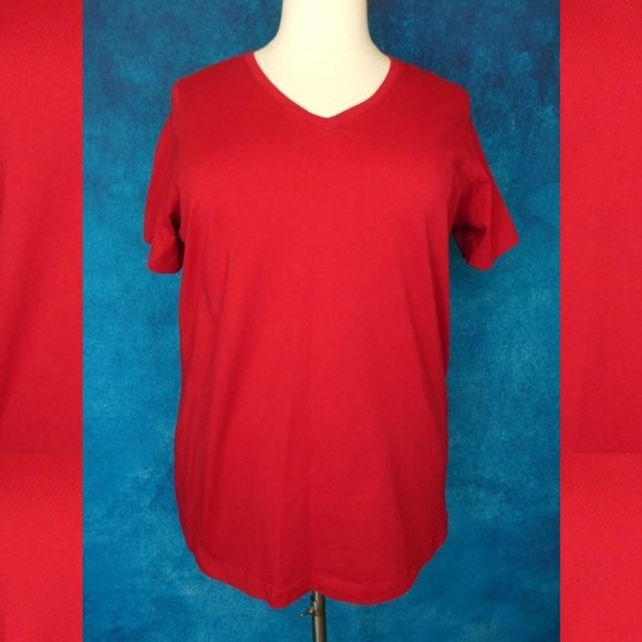 Woman Within Woman Within Red V Neck Tee 22/24 1X - Picture 3 of 8